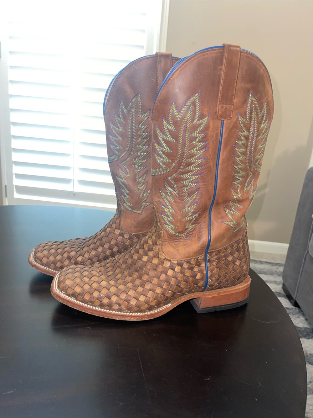 Men's Woven Leather Cowboy Boots - Brown